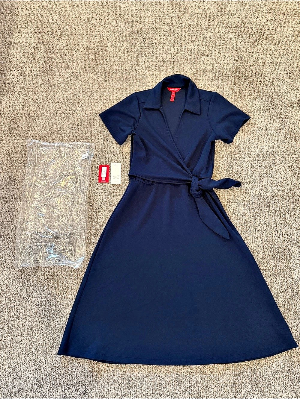 SPANX AirEssentials Collared Tie-Waist Midi Dress Blue Small